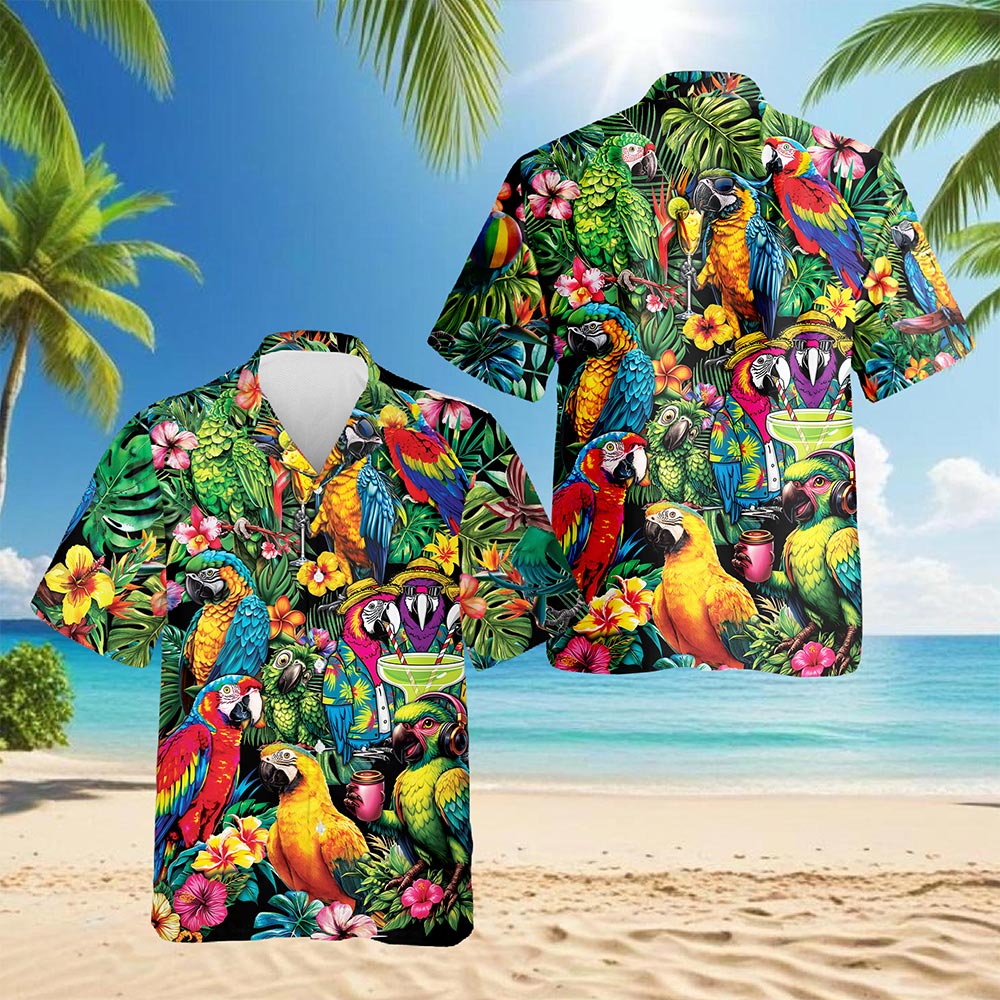 Tropical Parrot Hawaiian Shirt for Men, Button Down Aloha Shirt - Azhawaiian