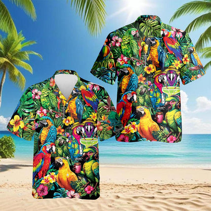 Tropical Parrot Hawaiian Shirt for Men, Button Down Aloha Shirt - Azhawaiian