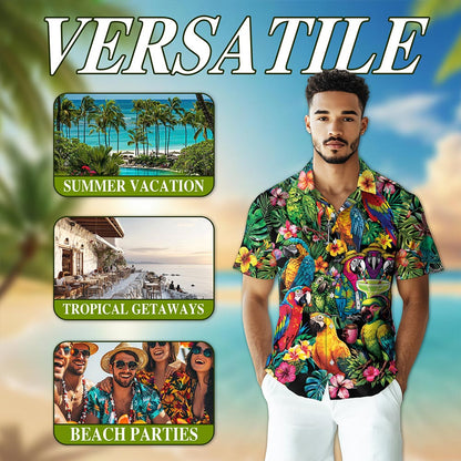Tropical Parrot Hawaiian Shirt for Men, Button Down Aloha Shirt - Azhawaiian