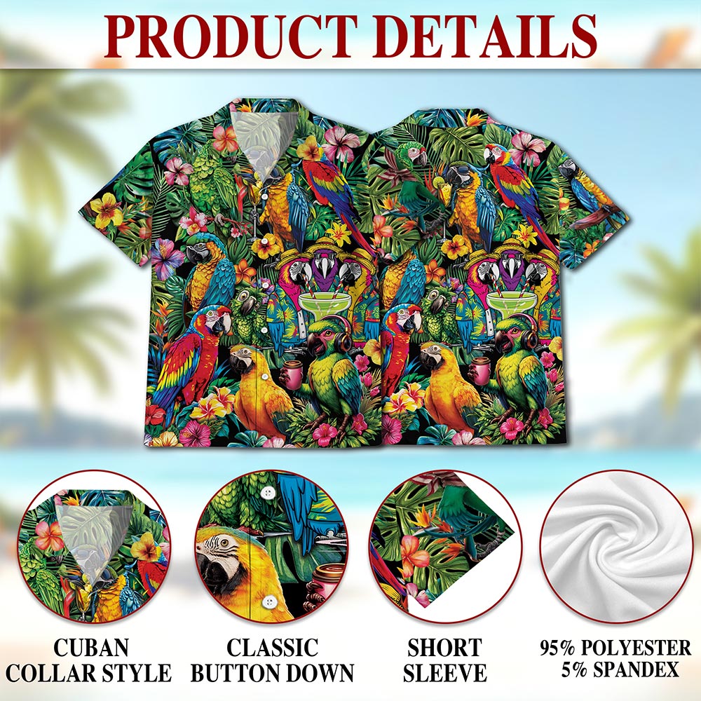 Tropical Parrot Hawaiian Shirt for Men, Button Down Aloha Shirt - Azhawaiian