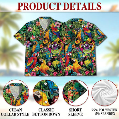 Tropical Parrot Hawaiian Shirt for Men, Button Down Aloha Shirt - Azhawaiian