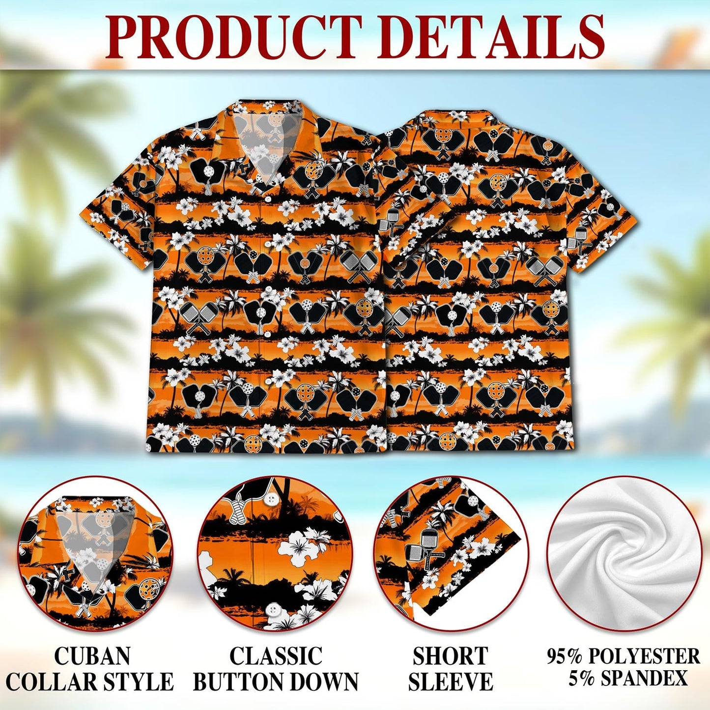 Tropical Pickleball Hawaiian Shirt for Men, Button Down Aloha Shirt - Azhawaiian