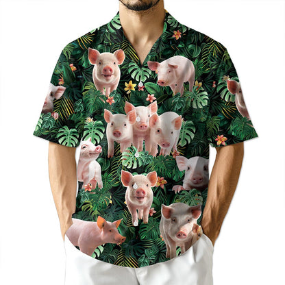 Tropical Pig Hawaiian Shirt for Men, Button Down Aloha Shirt - Azhawaiian