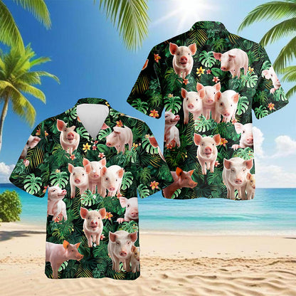 Tropical Pig Hawaiian Shirt for Men, Button Down Aloha Shirt - Azhawaiian