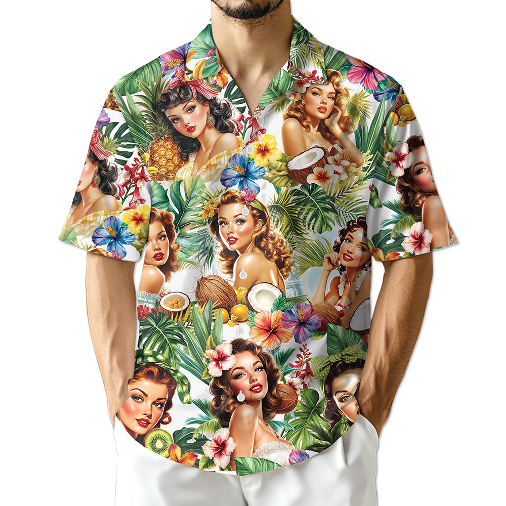 Azhawaiian Tropical Pinup Girl Hawaiian Shirt for Men