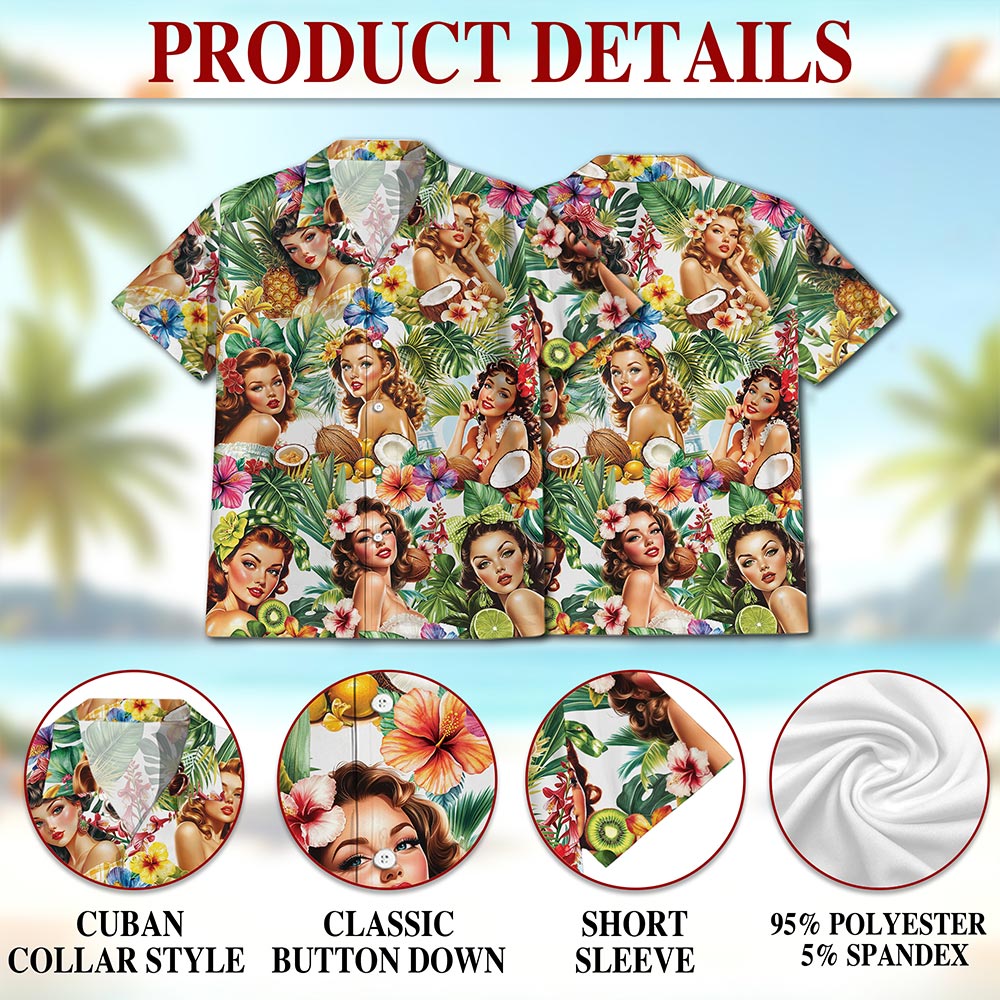 Tropical Pinup Girl Hawaiian Shirt for Men, Button Down Aloha Shirt - Azhawaiian