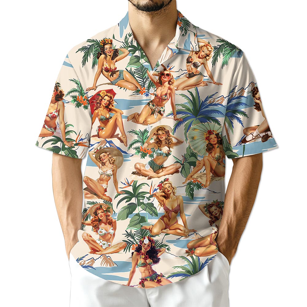 Azhawaiian Tropical Pinup Girls Hawaiian Shirt for Men Women