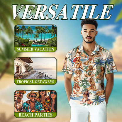 Tropical Pinup Girls Hawaiian Shirt for Men, Button Down Aloha Shirt - Azhawaiian