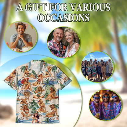 Tropical Pinup Girls Hawaiian Shirt for Men, Button Down Aloha Shirt - Azhawaiian