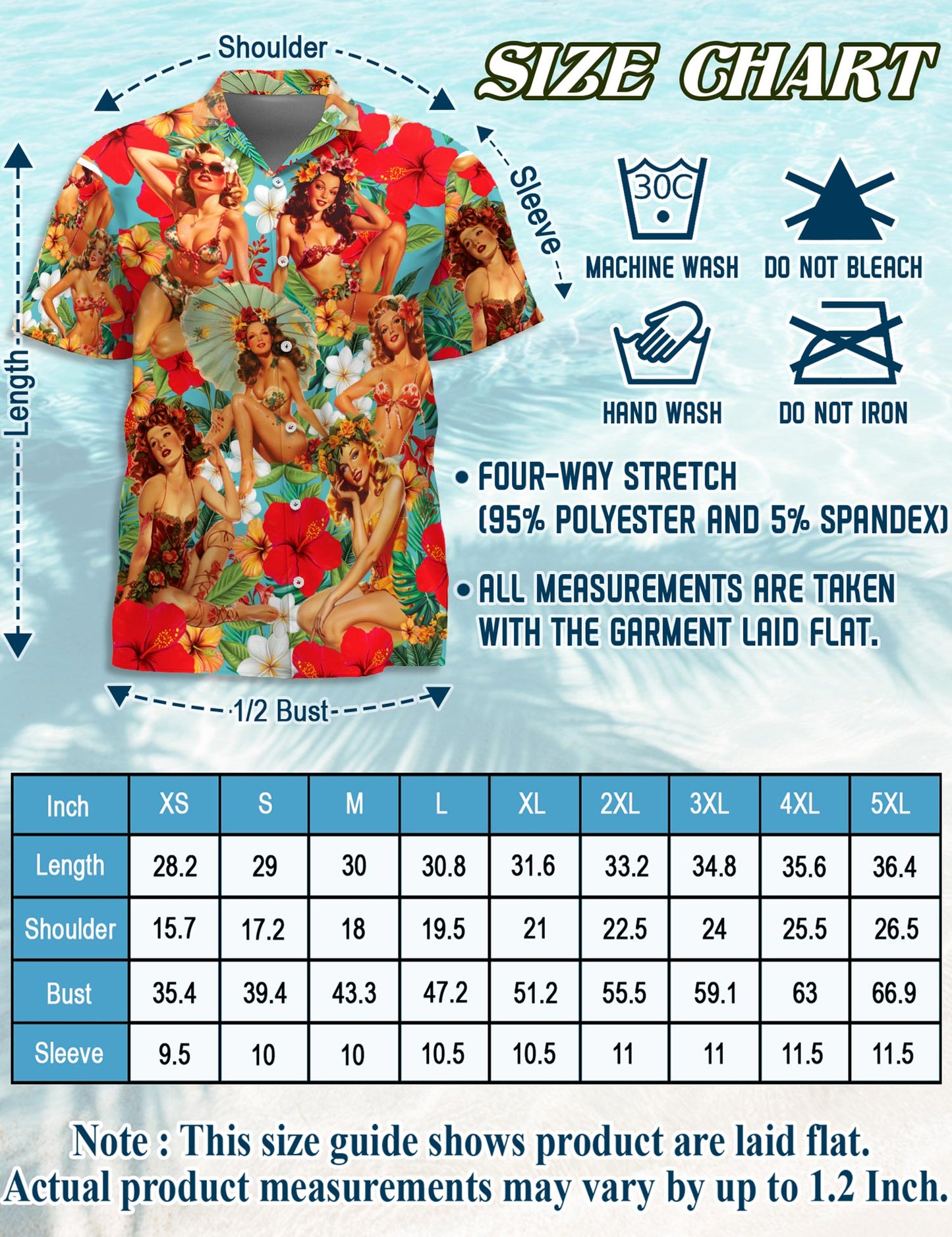 Tropical Pinup Girls Hawaiian Shirt for Men, Button Down Aloha Shirt - Azhawaiian