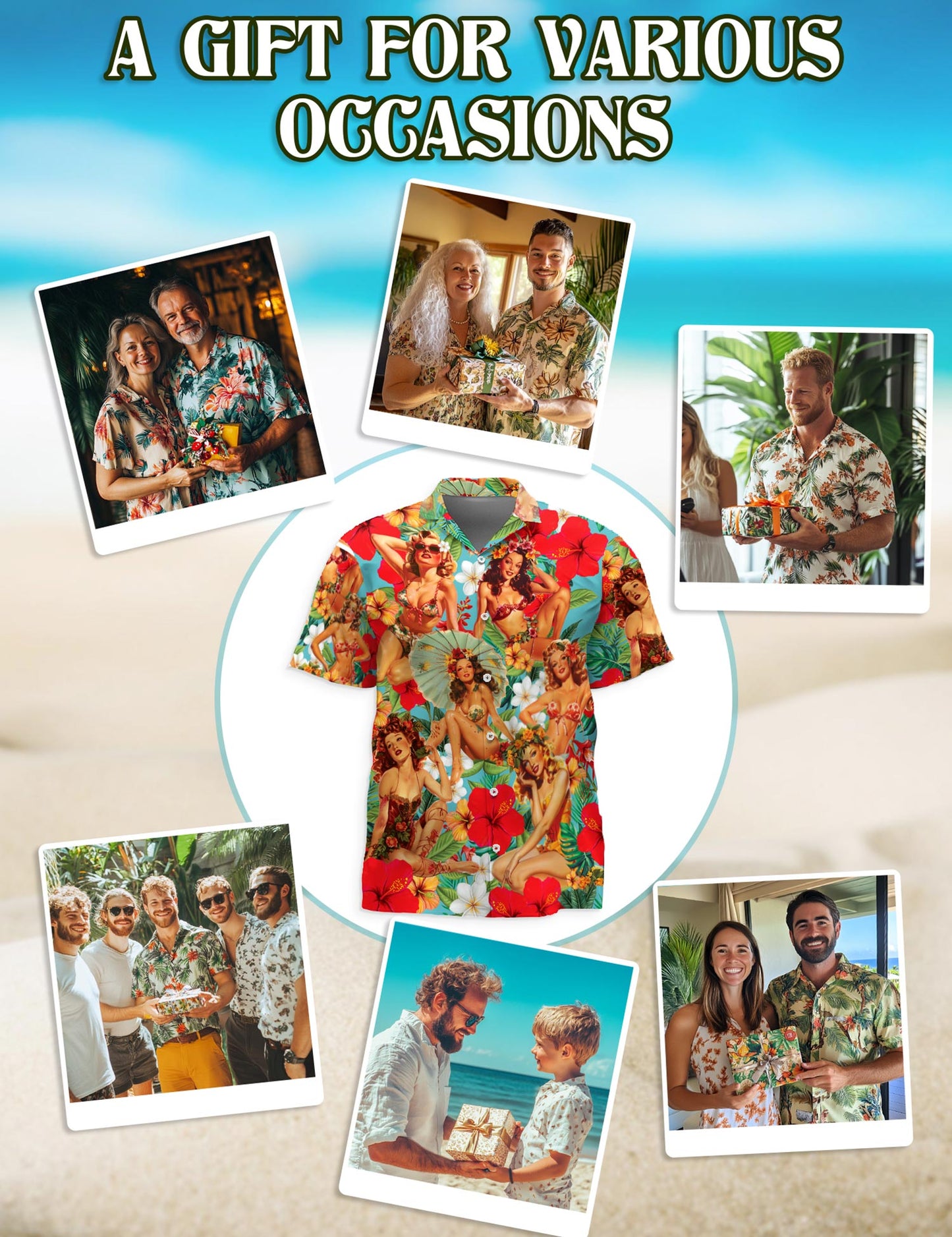 Tropical Pinup Girls Hawaiian Shirt for Men, Button Down Aloha Shirt - Azhawaiian