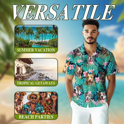Tropical Pitbull Hibiscus Hawaiian Shirt for Men, Button Down Aloha Shirt - Azhawaiian