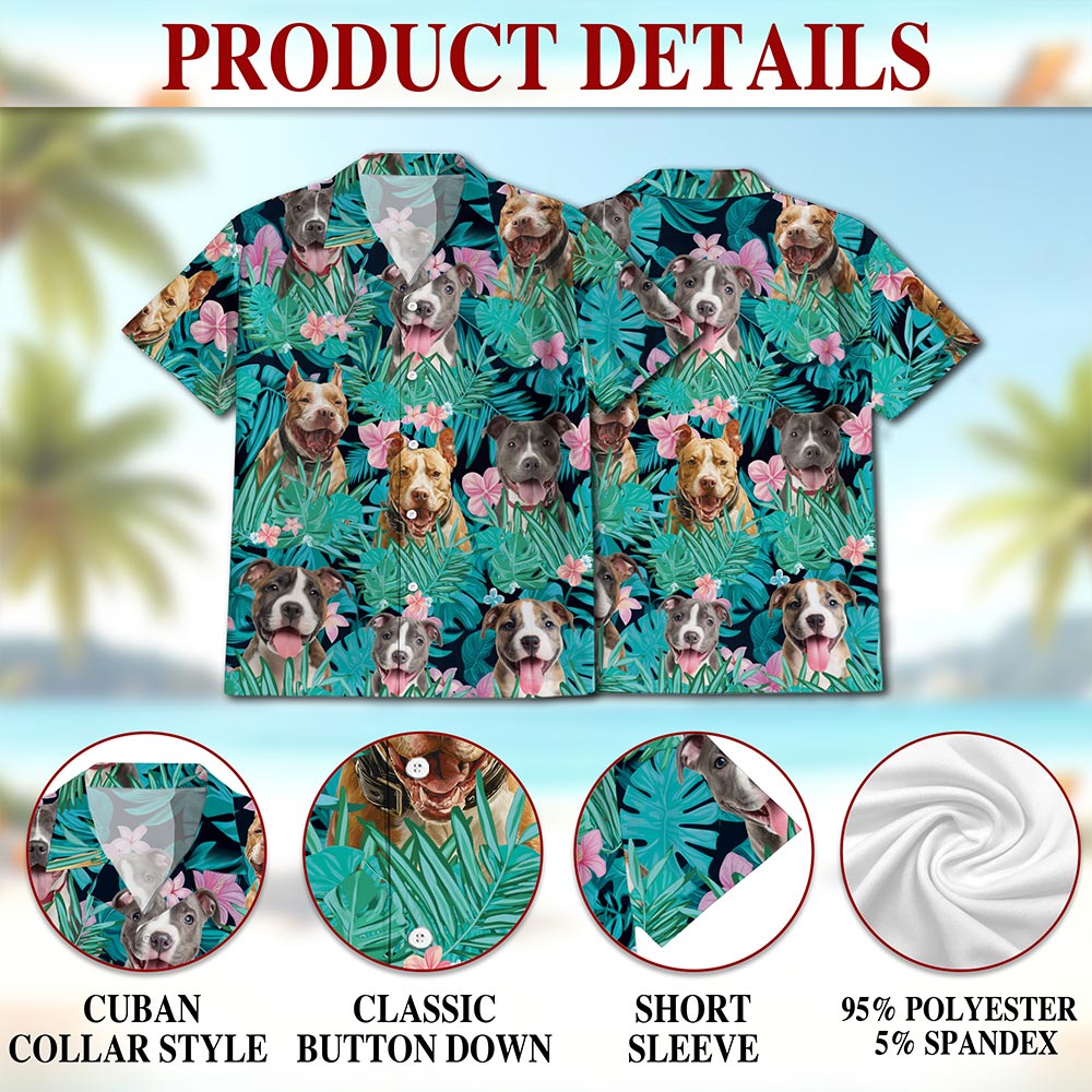 Tropical Pitbull Hibiscus Hawaiian Shirt for Men, Button Down Aloha Shirt - Azhawaiian