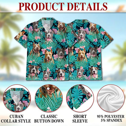 Tropical Pitbull Hibiscus Hawaiian Shirt for Men, Button Down Aloha Shirt - Azhawaiian