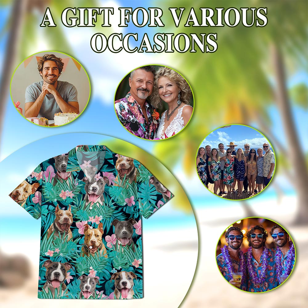 Tropical Pitbull Hibiscus Hawaiian Shirt for Men, Button Down Aloha Shirt - Azhawaiian