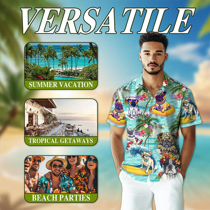 Tropical Pug Hawaiian Shirt for Men, Button Down Aloha Shirt - Azhawaiian