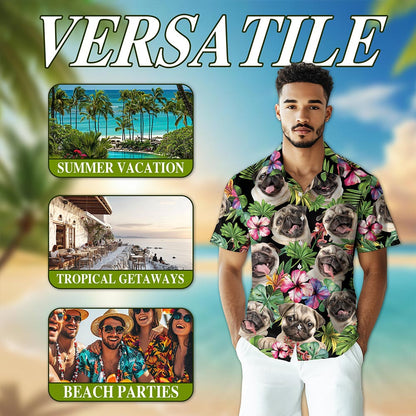 Tropical Pug Hawaiian Shirt for Men, Button Down Aloha Shirt - Azhawaiian