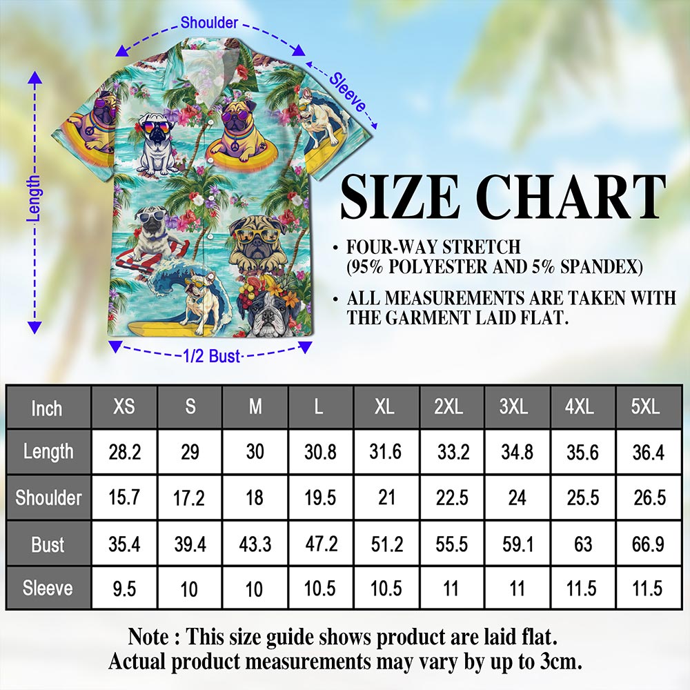 Tropical Pug Hawaiian Shirt for Men, Button Down Aloha Shirt - Azhawaiian