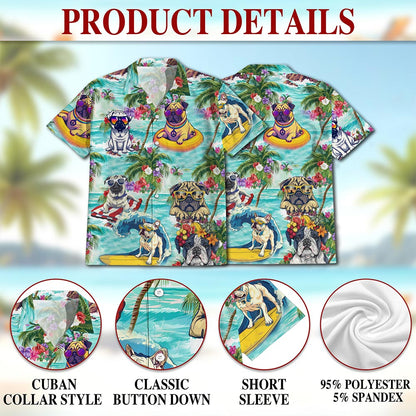Tropical Pug Hawaiian Shirt for Men, Button Down Aloha Shirt - Azhawaiian