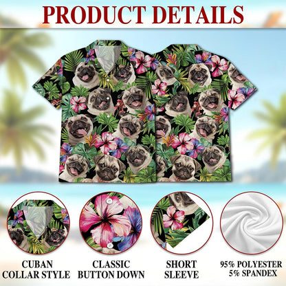 Tropical Pug Hawaiian Shirt for Men, Button Down Aloha Shirt - Azhawaiian