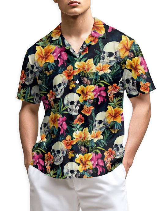 Tropical Skull Hawaiian Shirt for Men, Button Down Aloha Shirt - Azhawaiian