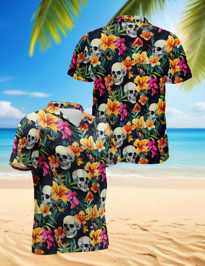 Tropical Skull Hawaiian Shirt for Men, Button Down Aloha Shirt - Azhawaiian