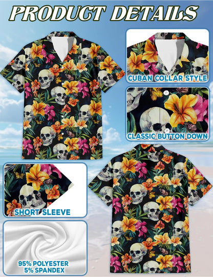 Tropical Skull Hawaiian Shirt for Men, Button Down Aloha Shirt - Azhawaiian