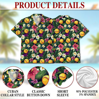 Tropical Softball Hawaiian Shirt for Men, Button Down Aloha Shirt - Azhawaiian