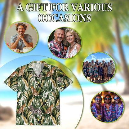 Tropical Summer Wild Animals Plants Hawaiian Shirt for Men, Button Down Aloha Shirt - Azhawaiian