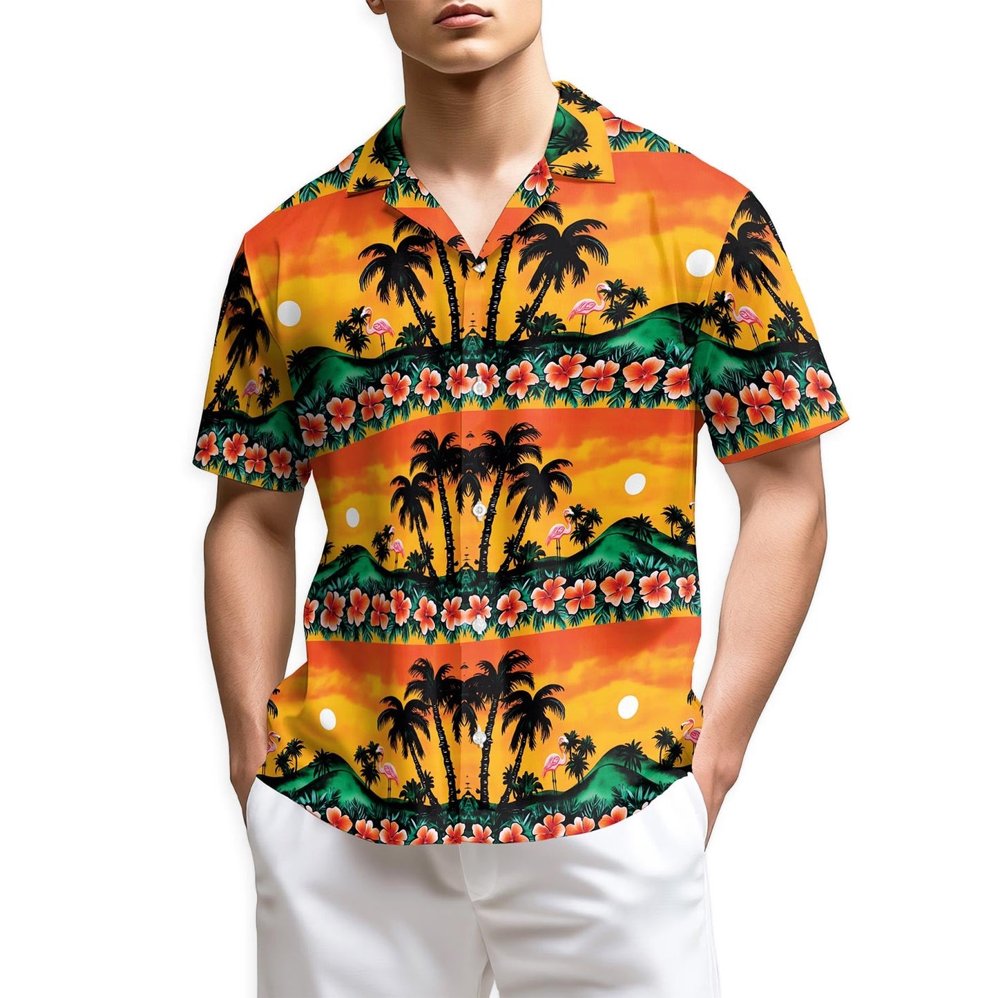 Azhawaiian Tropical Sunset Flamingo Hawaiian Shirt for Men