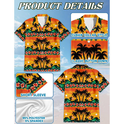 Tropical Sunset Flamingo Hawaiian Shirt for Men, Button Down Aloha Shirt - Azhawaiian