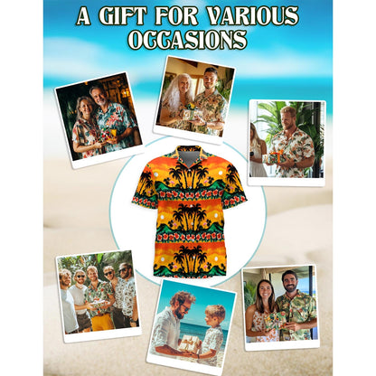 Tropical Sunset Flamingo Hawaiian Shirt for Men, Button Down Aloha Shirt - Azhawaiian