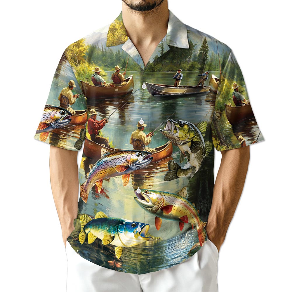 Trout Fishing Hawaiian Shirt for Men, Button Down Aloha Shirt - Azhawaiian