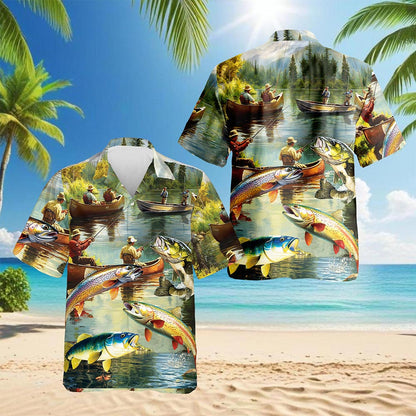 Trout Fishing Hawaiian Shirt for Men, Button Down Aloha Shirt - Azhawaiian