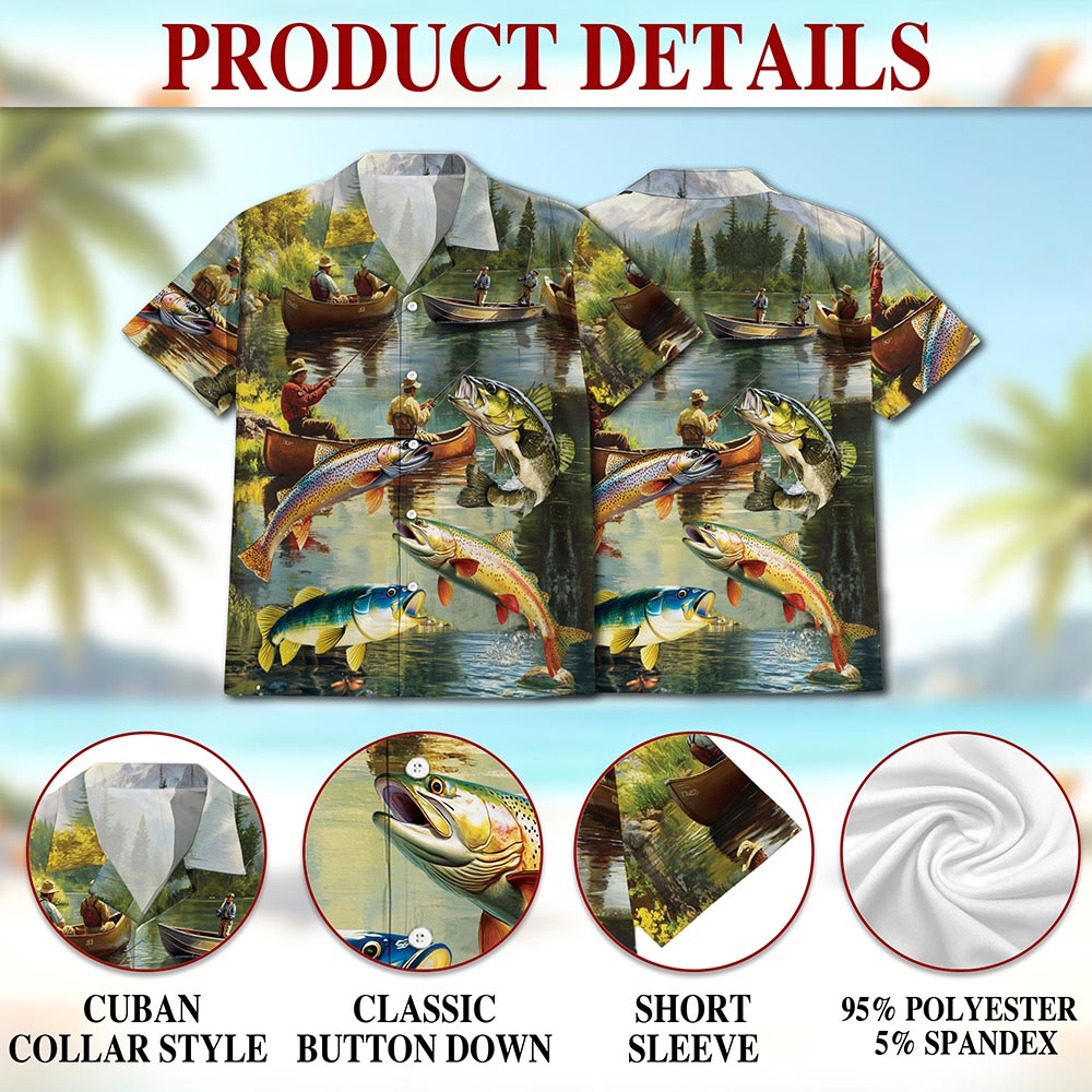 Trout Fishing Hawaiian Shirt for Men, Button Down Aloha Shirt - Azhawaiian