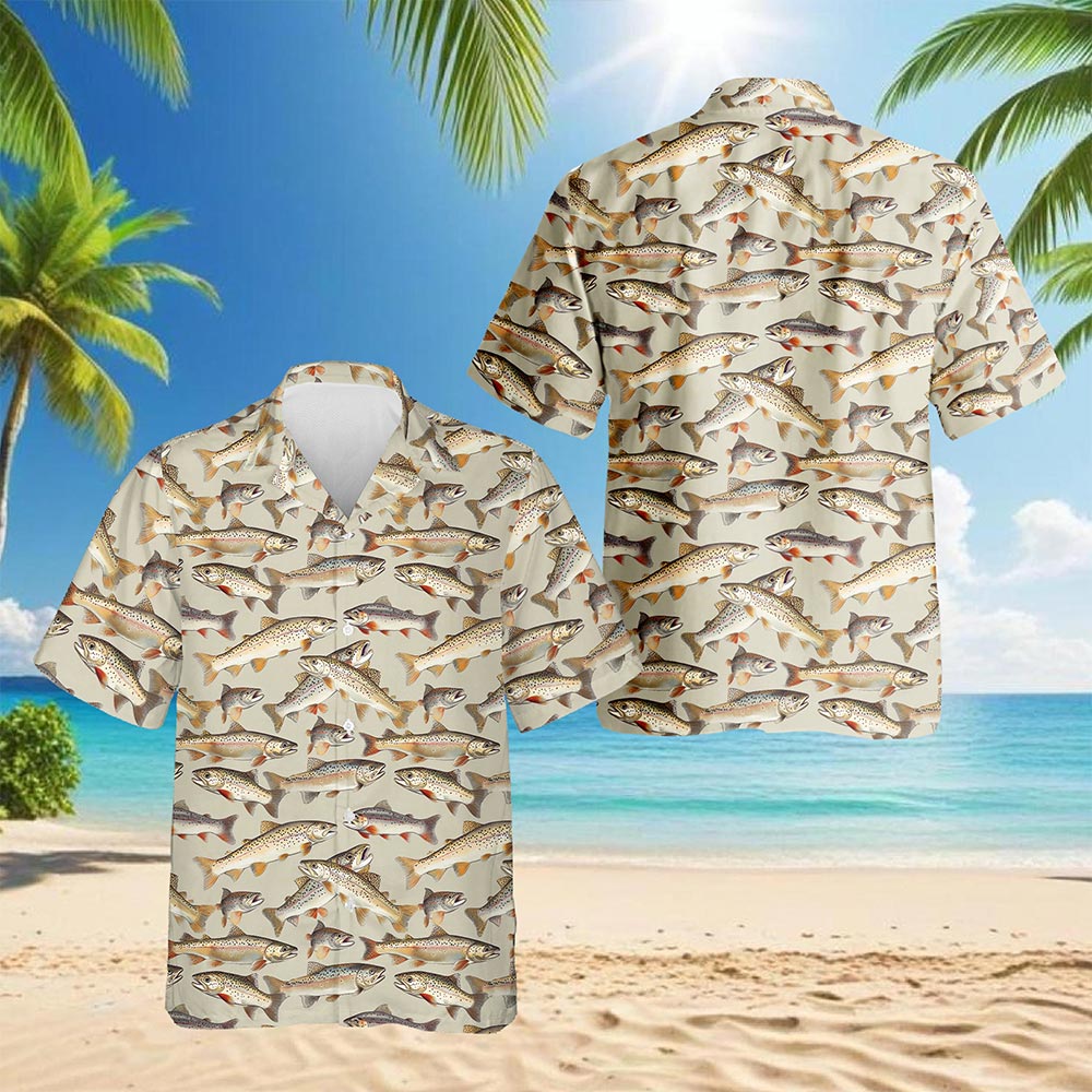 Trout Pattern Hawaiian Shirt for Men, Button Down Aloha Shirt - Azhawaiian
