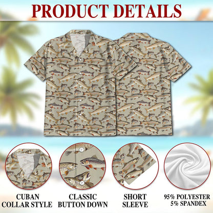 Trout Pattern Hawaiian Shirt for Men, Button Down Aloha Shirt - Azhawaiian