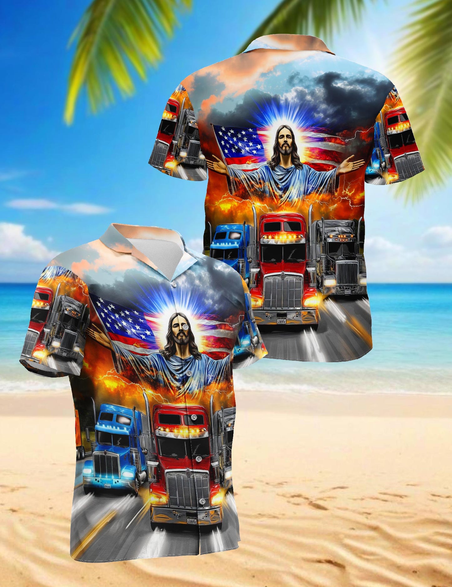 Truck Driver Jesus Bless Hawaiian Shirt for Men, Button Down Aloha Shirt - Azhawaiian