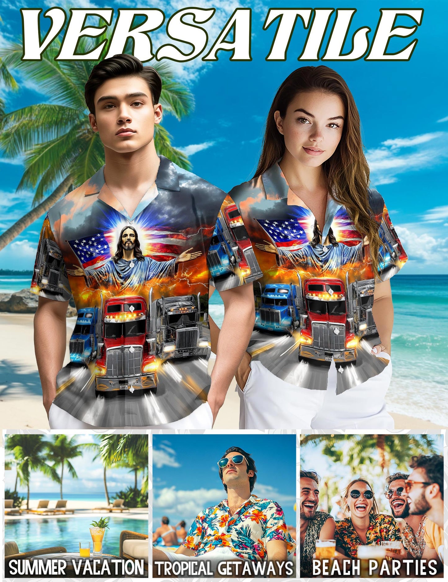 Truck Driver Jesus Bless Hawaiian Shirt for Men, Button Down Aloha Shirt - Azhawaiian