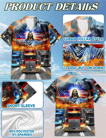 Truck Driver Jesus Bless Hawaiian Shirt for Men, Button Down Aloha Shirt - Azhawaiian