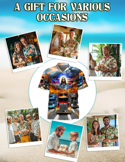 Truck Driver Jesus Bless Hawaiian Shirt for Men, Button Down Aloha Shirt - Azhawaiian
