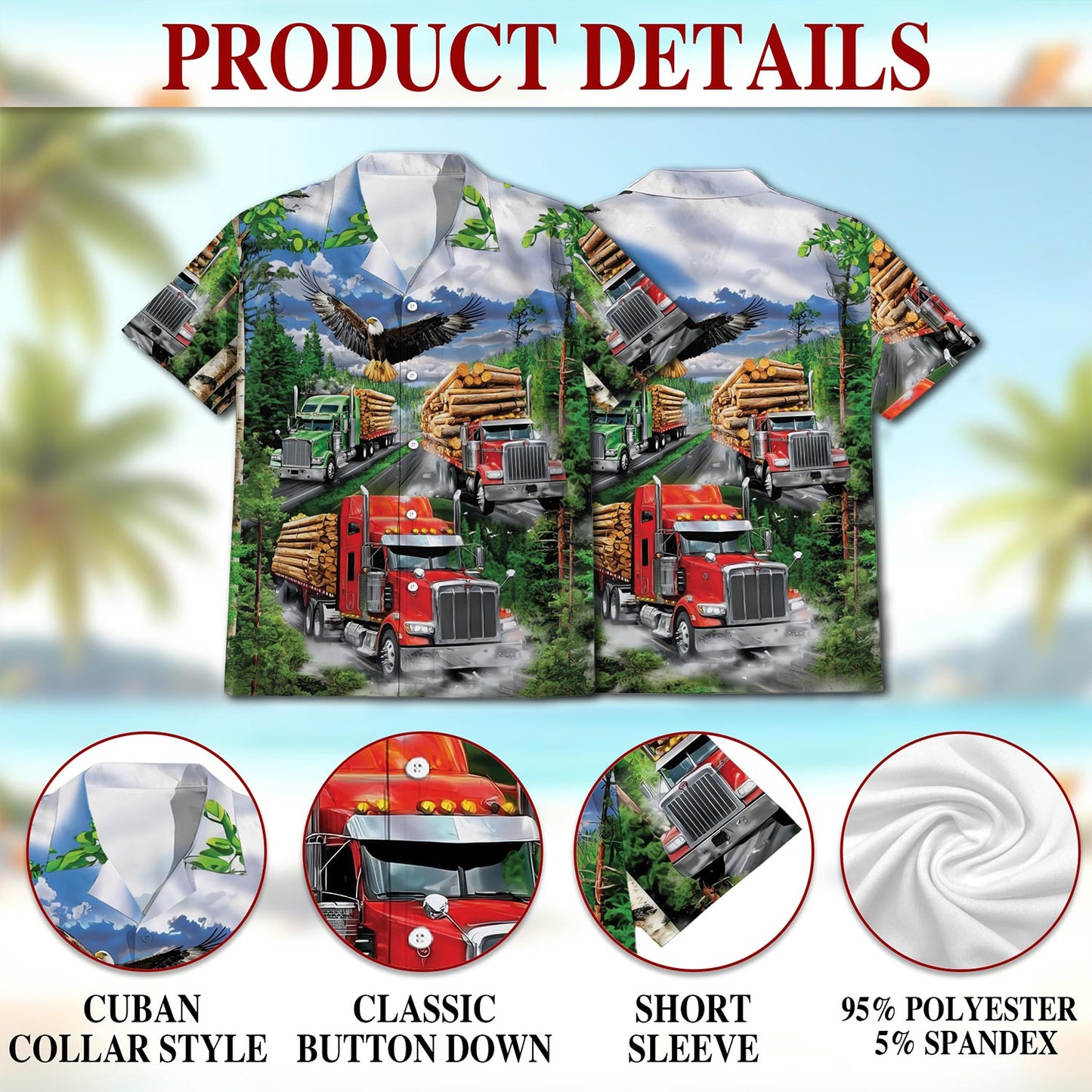 Truck Hawaiian Shirt for Men, Button Down Aloha Shirt - Azhawaiian