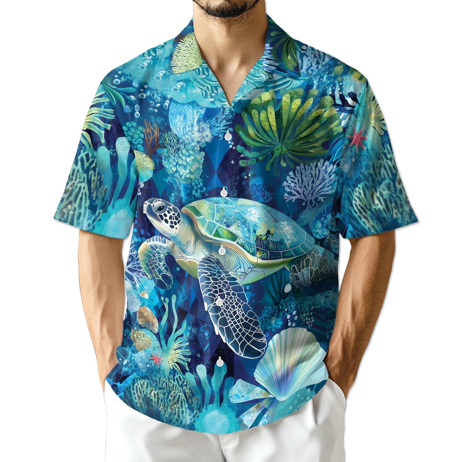 Azhawaiian Turtle Coral Hawaiian Shirt for Men