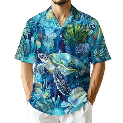 Azhawaiian Turtle Coral Hawaiian Shirt for Men