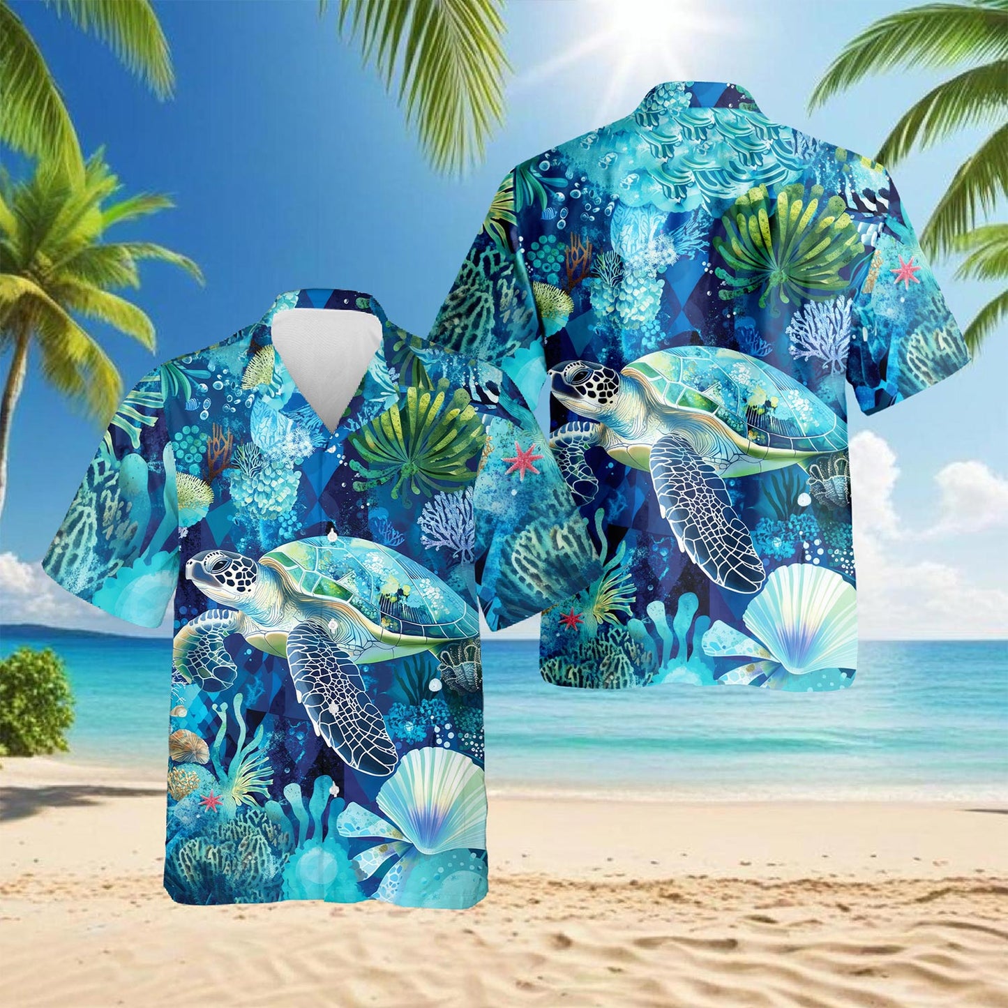 Turtle Coral Hawaiian Shirt for Men, Button Down Aloha Shirt - Azhawaiian