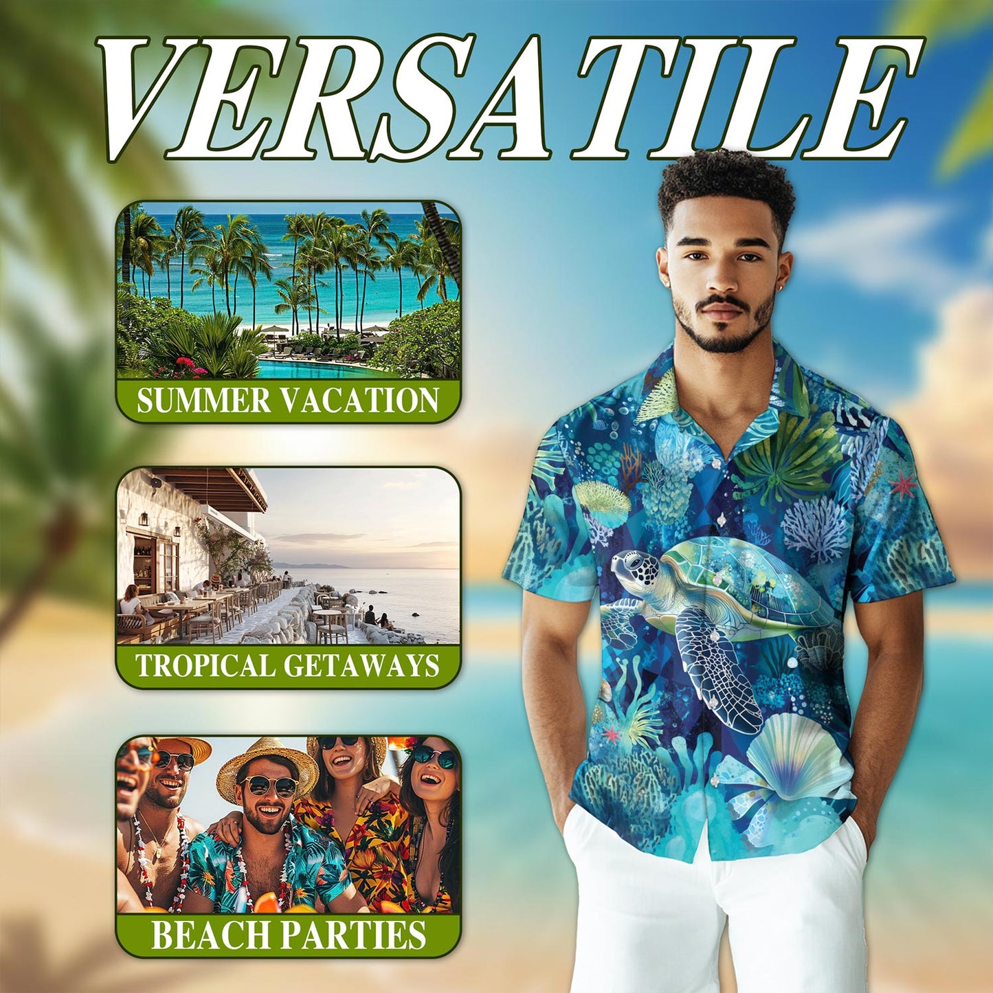 Turtle Coral Hawaiian Shirt for Men, Button Down Aloha Shirt - Azhawaiian