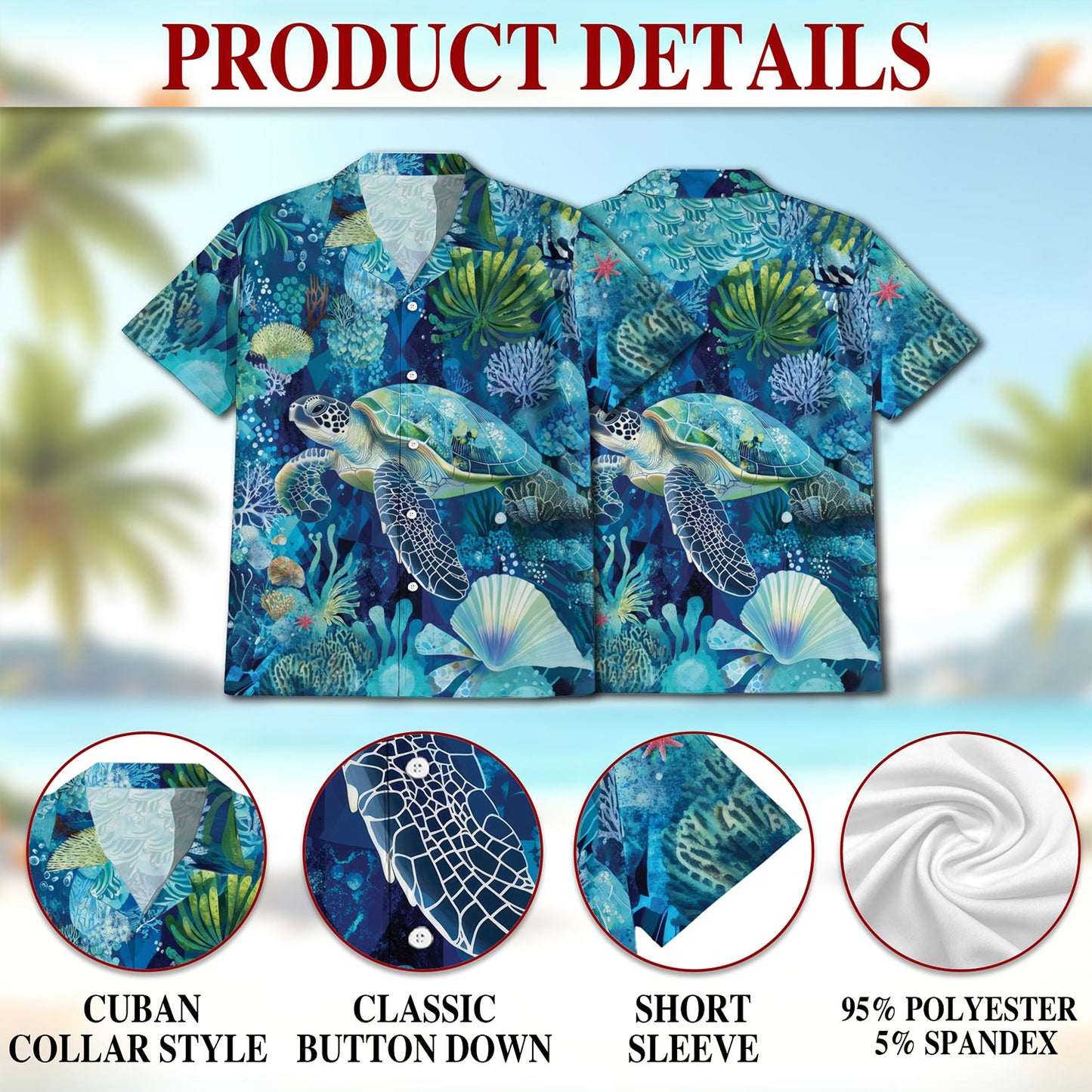 Turtle Coral Hawaiian Shirt for Men, Button Down Aloha Shirt - Azhawaiian