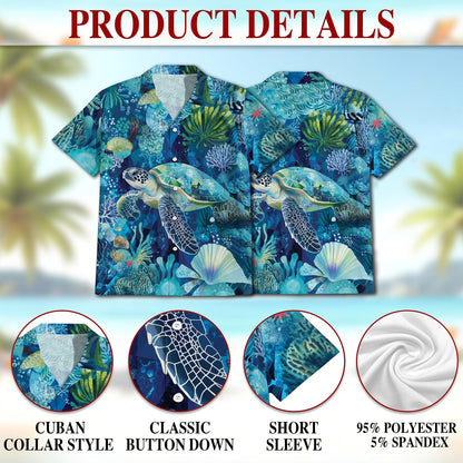 Turtle Coral Hawaiian Shirt for Men, Button Down Aloha Shirt - Azhawaiian