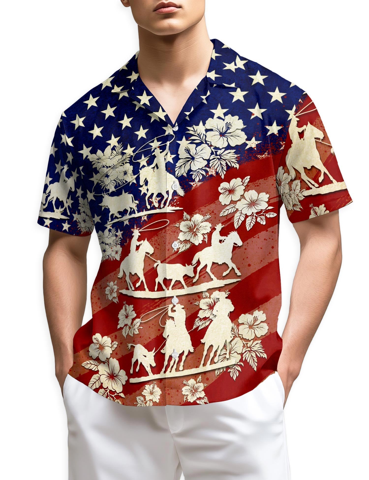 Azhawaiian US Team Roping Hawaiian Shirt for Men