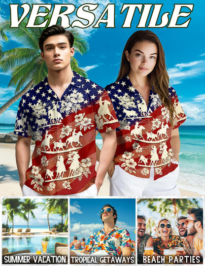 US Team Roping Hawaiian Shirt for Men, Button Down Aloha Shirt - Azhawaiian